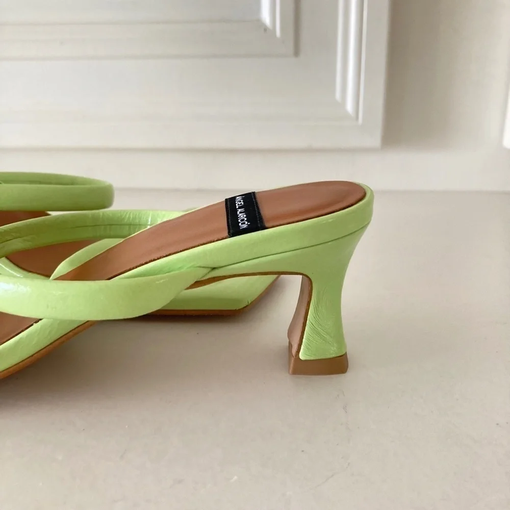 NWOT Angel Alarcon Anthropologie Square Toe Lime Green Leather Sandals